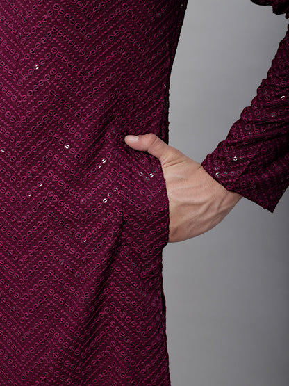 Jompers Men's Purple Embroidered Sequinned Kurta