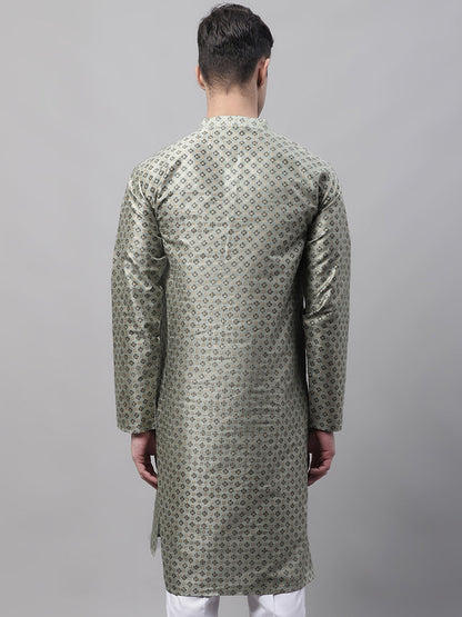 Jompers Men's Green Printed Silk Blend Kurta
