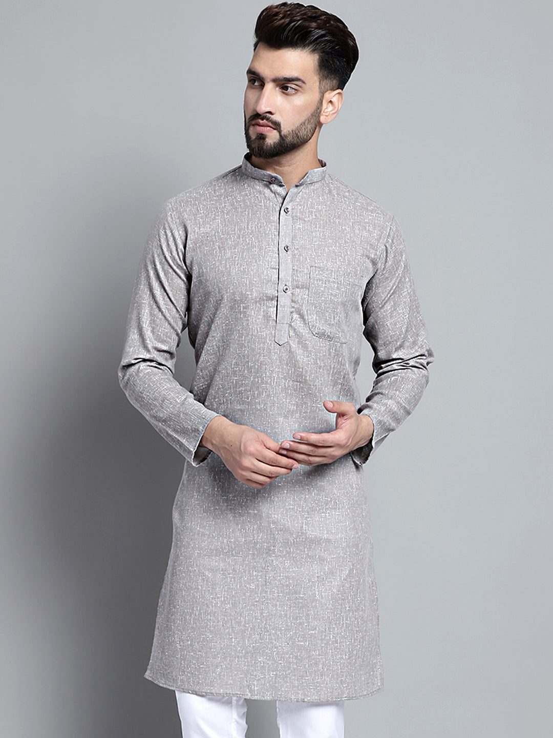 Jompers Men's Solid Pure Cotton Kurta Only - Grey