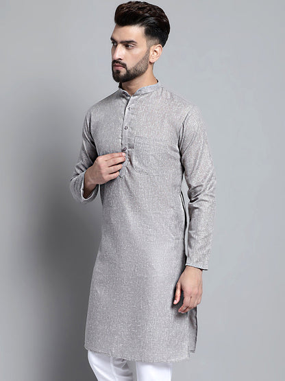 Jompers Men's Solid Pure Cotton Kurta Only - Grey