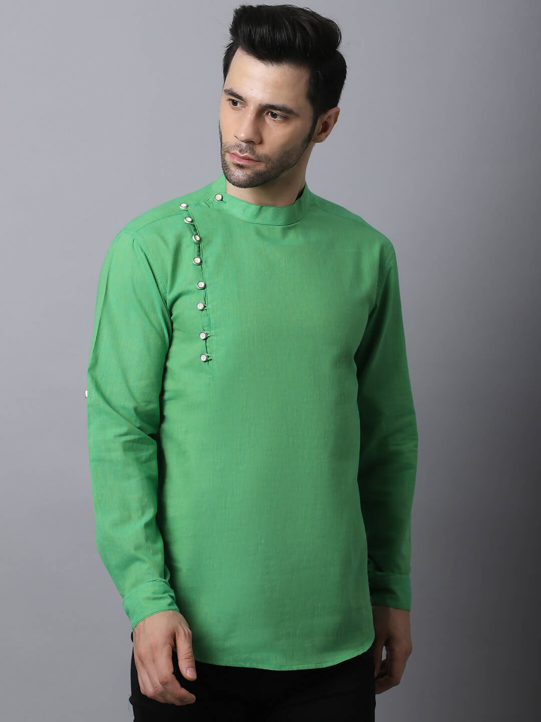 Even Apparels Green Pure Cotton Men's Kurta With Side Placket