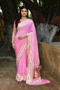 Joban Fashion Baby Pink Crepe Chiffon Pure Handloom Banarasi Silk Saree