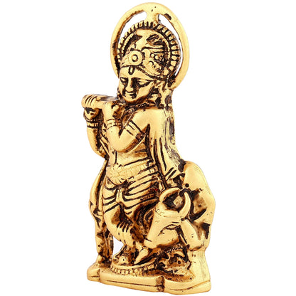 Estele Gold-Polished Spiritual Lord Krishna Idol for Home/Car Decor