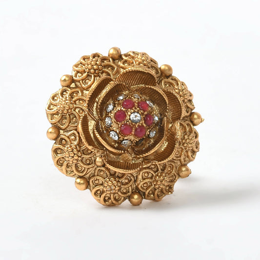 Mominos Fashion Joharkamal Gold-Polished Stone Studded Adjustable Finger Ring - Design 019