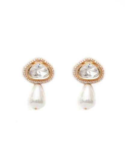 Kundan Studs with Pearl Drop (Gold) - Ruby Raang
