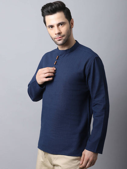 Even Apparels Navy Pure Cotton Men's Kurta With Band Collar