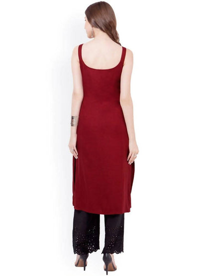 Indya Women Maroon Solid Straight Kurta