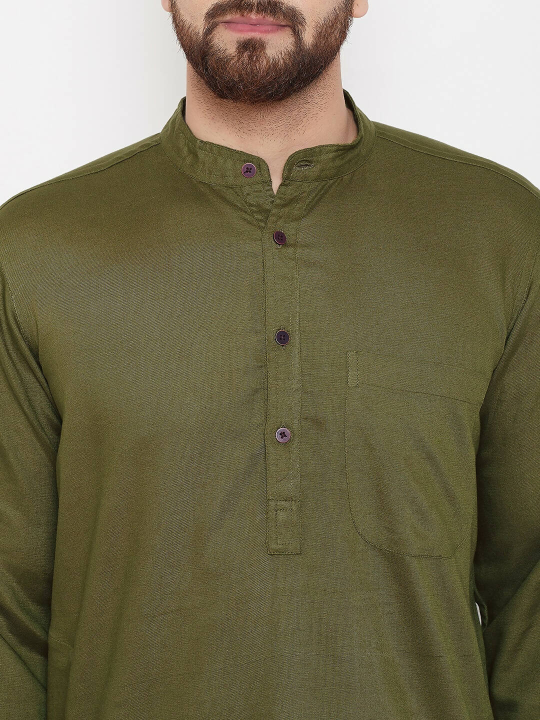 Even Apparels Green Linen Men's Kurta With Band Collar
