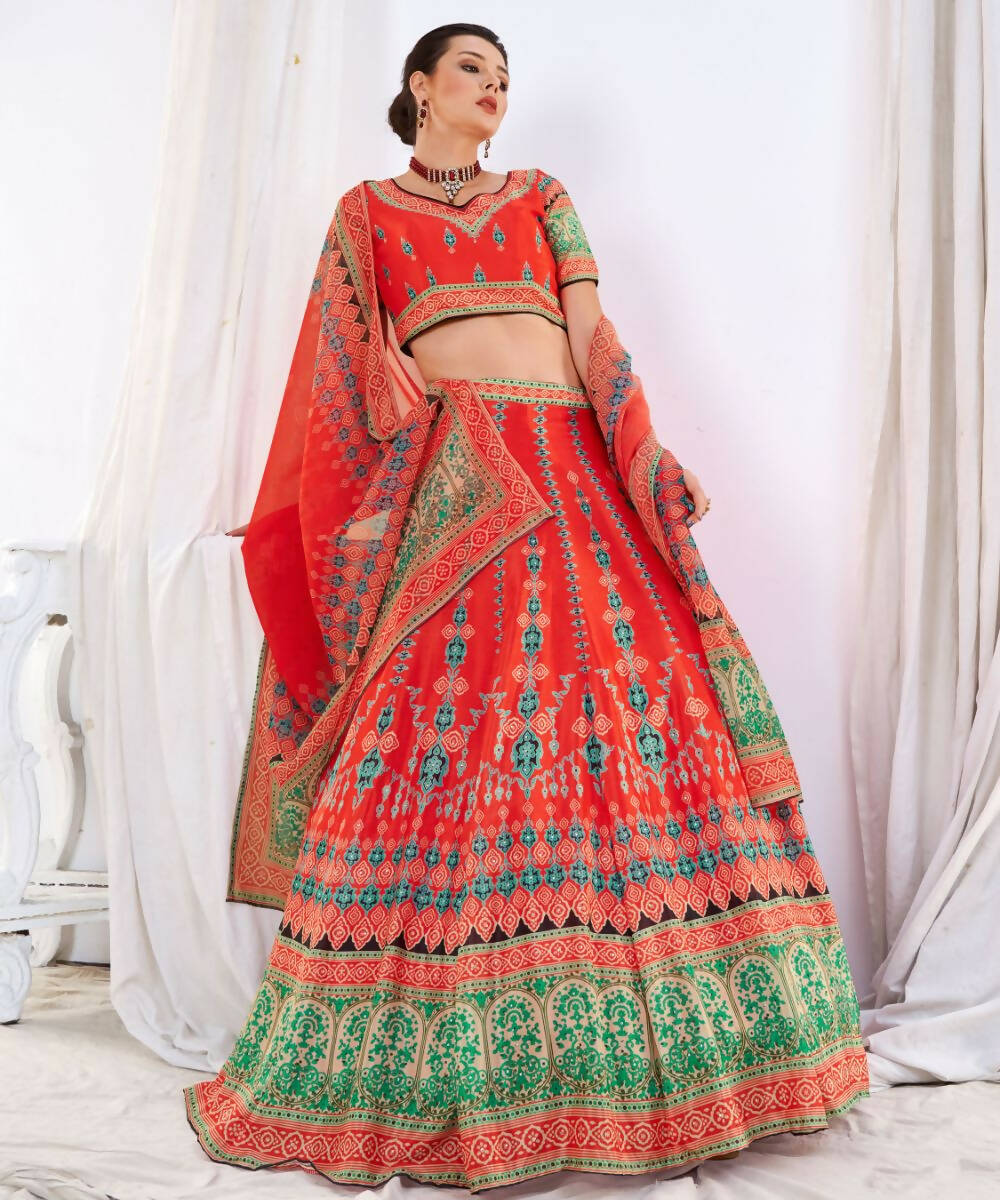 Wedding Designer Red Chinon Lehengha Choli - Anbazaar