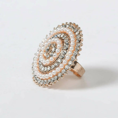 Mominos Fashion Joharkamal Gold-Polished Stone Studded Adjustable Finger Ring - Design 05