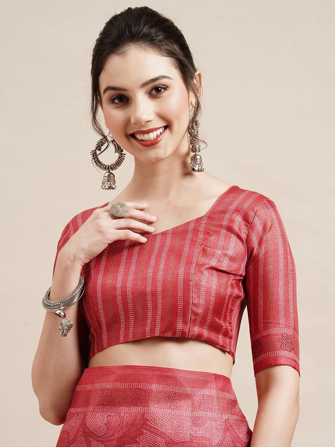 Saree Mall Red & White Ethnic Motifs Art Silk Saree