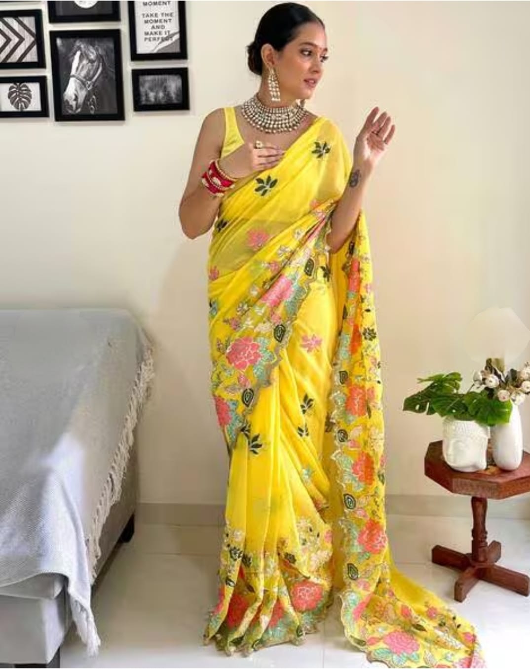 Vamika Embroidery Yellow Georgette Bollywood Saree