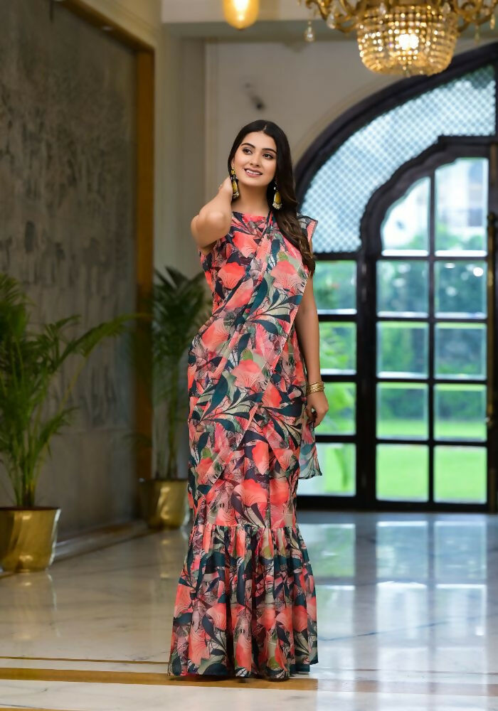 Partywear Designer Green Slime Georgette Fancy Saree - Anbazaar