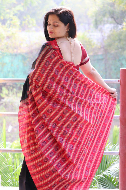 Earthyweaves Shyama Sambalpuri Tussar Silk Saree