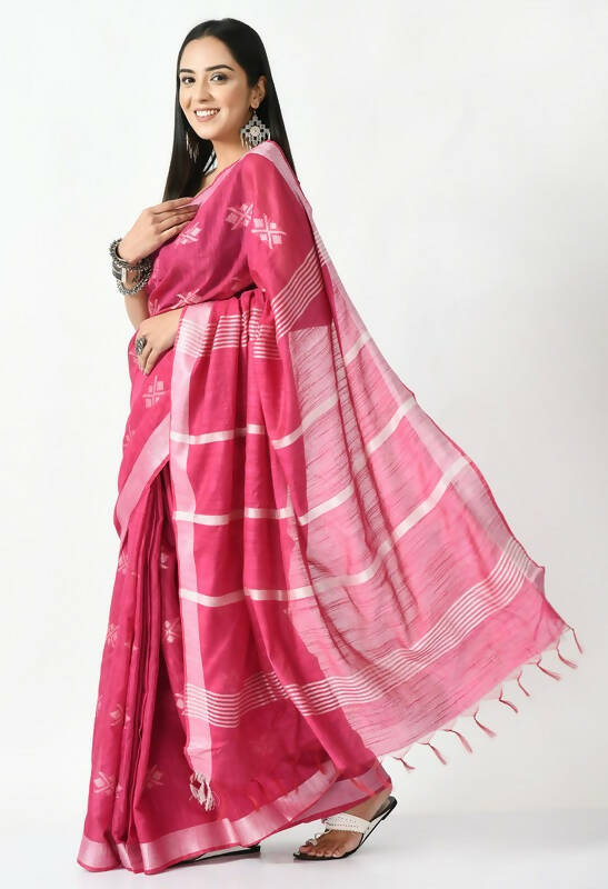 Mominos Fashion Moeza Magenta All Over Buti Handloom Silk Saree with unstitched Blouse piece