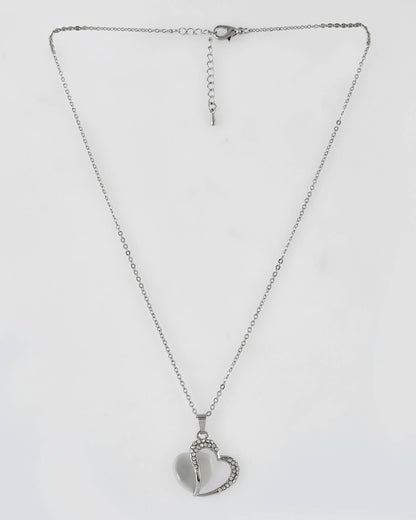 VOJ Women Stainless Steel Sliver-Plated Beads Chain with Double Heart-Shape Pendant