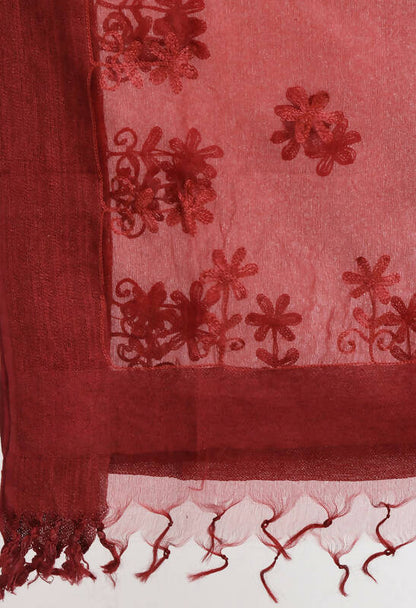 Mominos Fashion Moeza Women's Orgenza All Over Chikan Work Maroon Dupatta