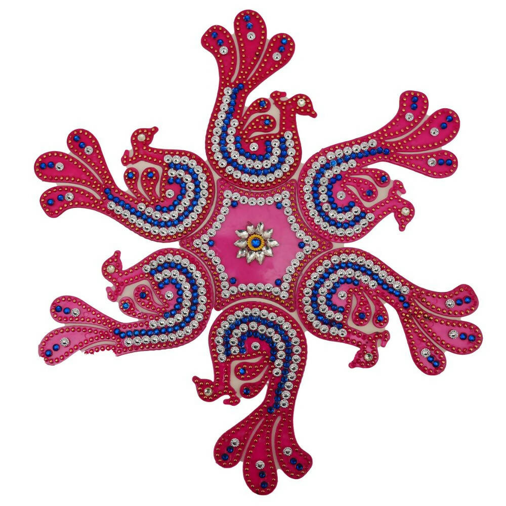 Kundan HandiKrafts Peacock Rangoli Pink Color (Medium)