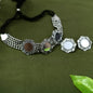 Mominos Fashion Johar Kamal Oxidised Silver-Plated Mirror Design Necklace Choker Set For Women