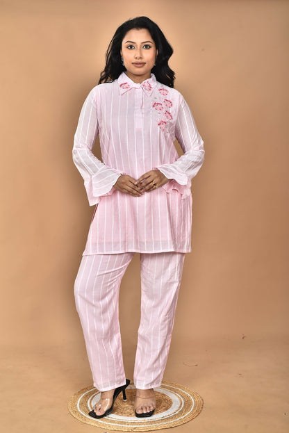 Morchari Women And Hand Embroidery Co-Ords-Pink