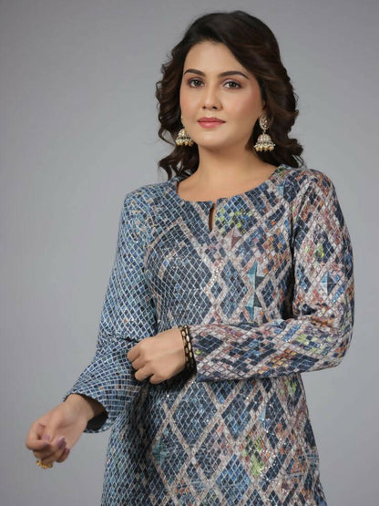 Juniper Women Blue Printed Polyester Kurta