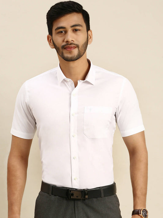 Ramraj Cotton Mens Half Sleeve White Shirt Plus Size - 100% Cotton