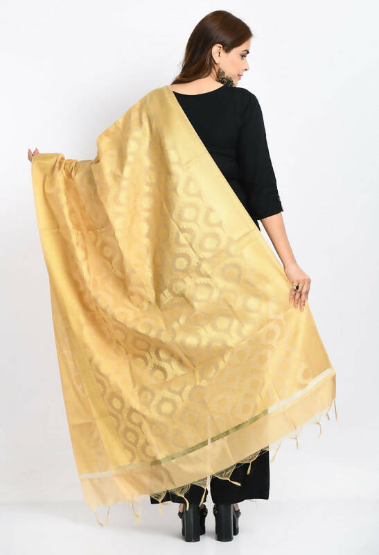 Mominos Fashion Moeza Women's Banarsi Silk All Over Woven Design Golden Dupatta