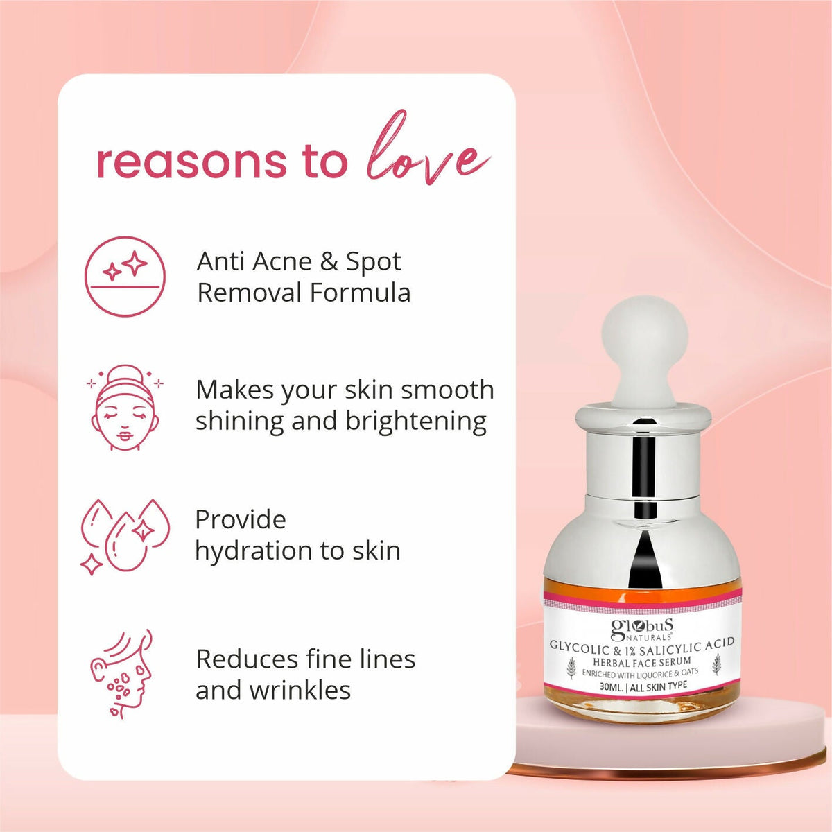 Globus Naturals Glycolic & 1% Salicylic Acid Anti Acne Face Serum