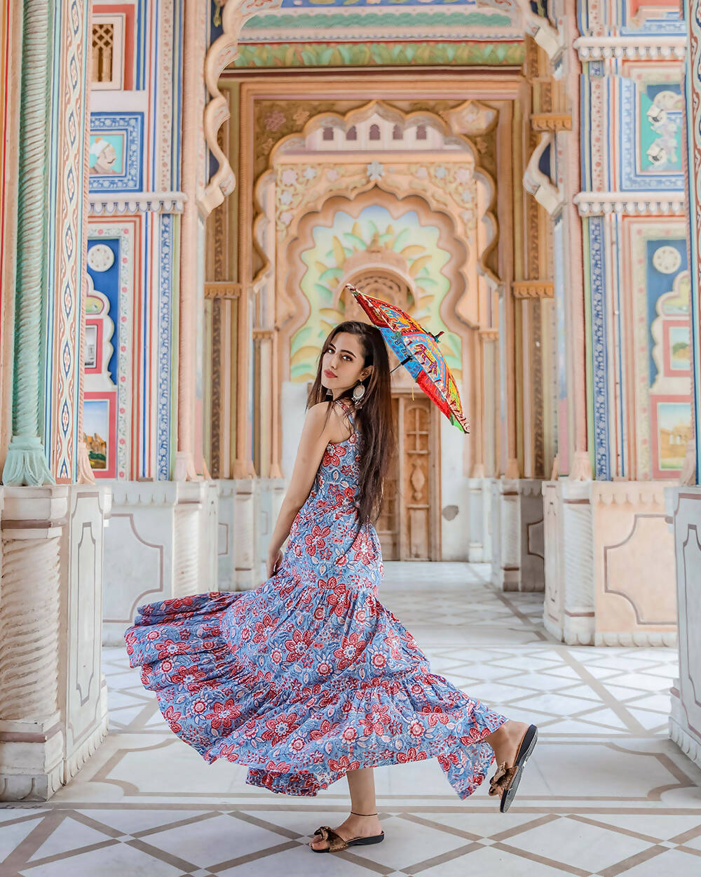 Designer Partywear Printed Blue Pure Maslin Gown - Anbazaar