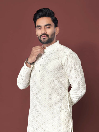 Off-white Traditional Mens Kurta Ethnic Wear for Wedding by Infinity Export