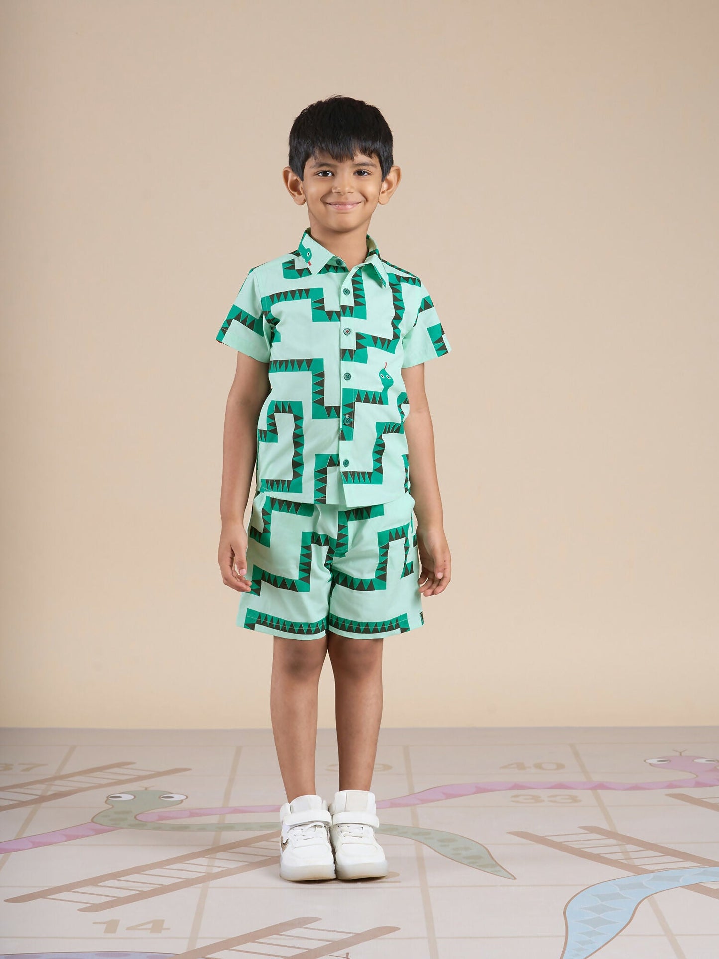 Snakes and Ladders Boys Green Table Print Shirt and Boxer Sets from Siblings Collection