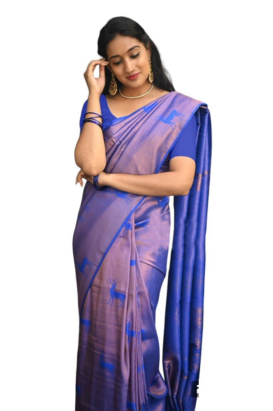 Vamika Weaving Banarasi Jacquard blue Kanjivaram Saree