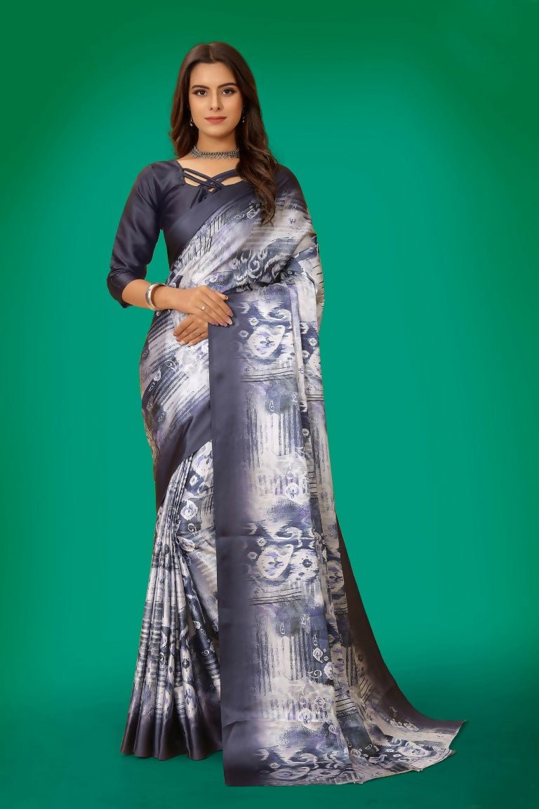Aayaa Designer Printed Satin Saree - Multi Color
