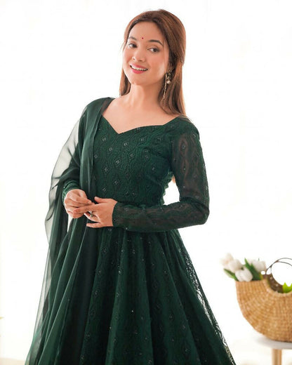 Joban Fashion Green Kurta Set Georgette Sequence Embroidery Work