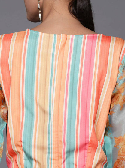 Ahalyaa Coral Orange & Blue Candy Striped Basic Jumpsuit