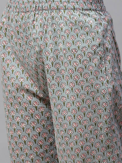 Miravan Women's Cotton Floral Printed Straight Kurta Palazzo 