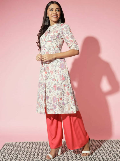 Myshka Women Multi Floral Cotton A-Line Round Neck Kurtas