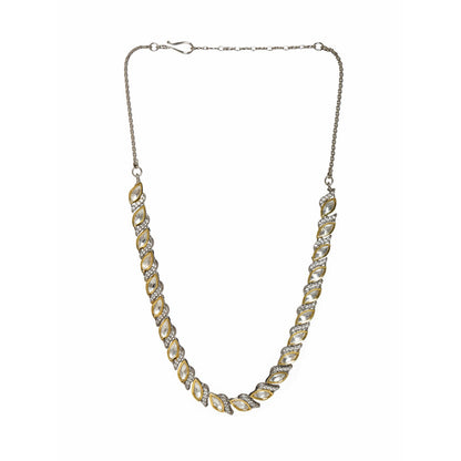 Leaf Shaped Neckpiece in Dual Tone Kundan and American Diamonds (Silver) - Ruby Raang