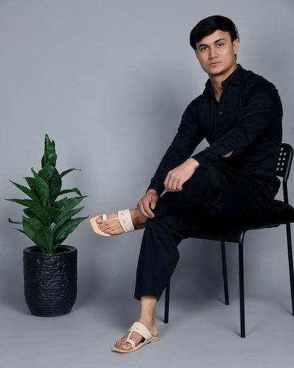 Stepsoft Men'S Cream Kolhapuri Chappal | Ethnic Leather Slip-On For Wedding & Festive Wear