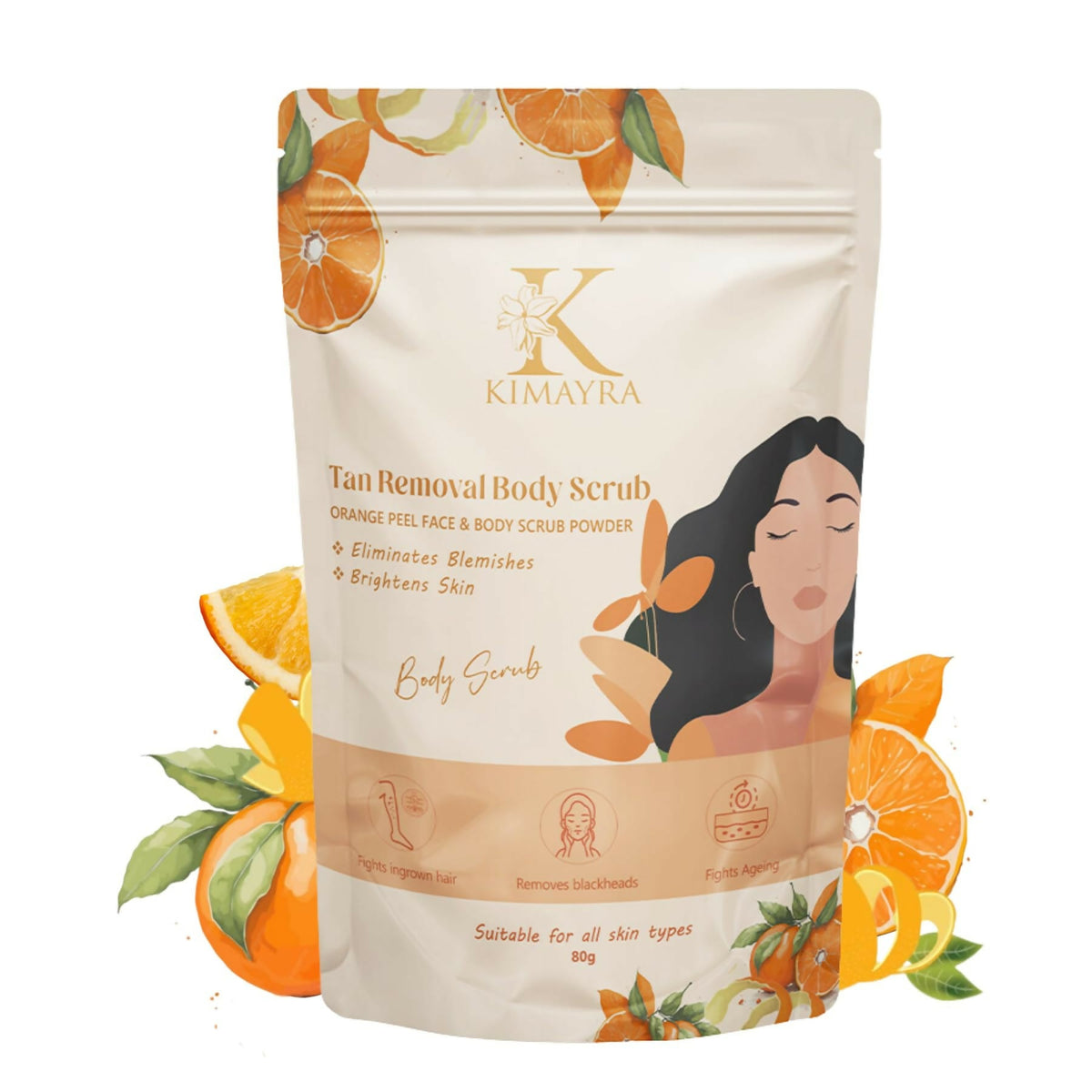 Kimayra Natural Orange Peel Face & Body Scrub For Brightens Skin Tone, Tan Removal Scrub