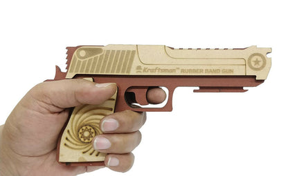 Kraftsman Semi-Automatic Wooden Rubber Band Shooting Gun Toys for Kids & Adults with Target | 5 Rapid Fire Shots