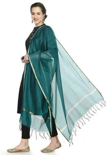 Mominos Fashion Moeza Banarsi Piping Rama Green Dupatta