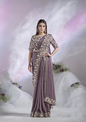 Lavendar Crepe Satin Silk Designer Ready to wear saree with stithced Blouse - Mohmanthan Aura