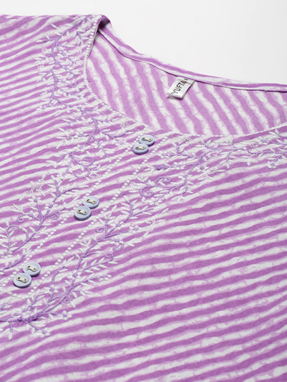 Yufta Lavender Printed Kurta