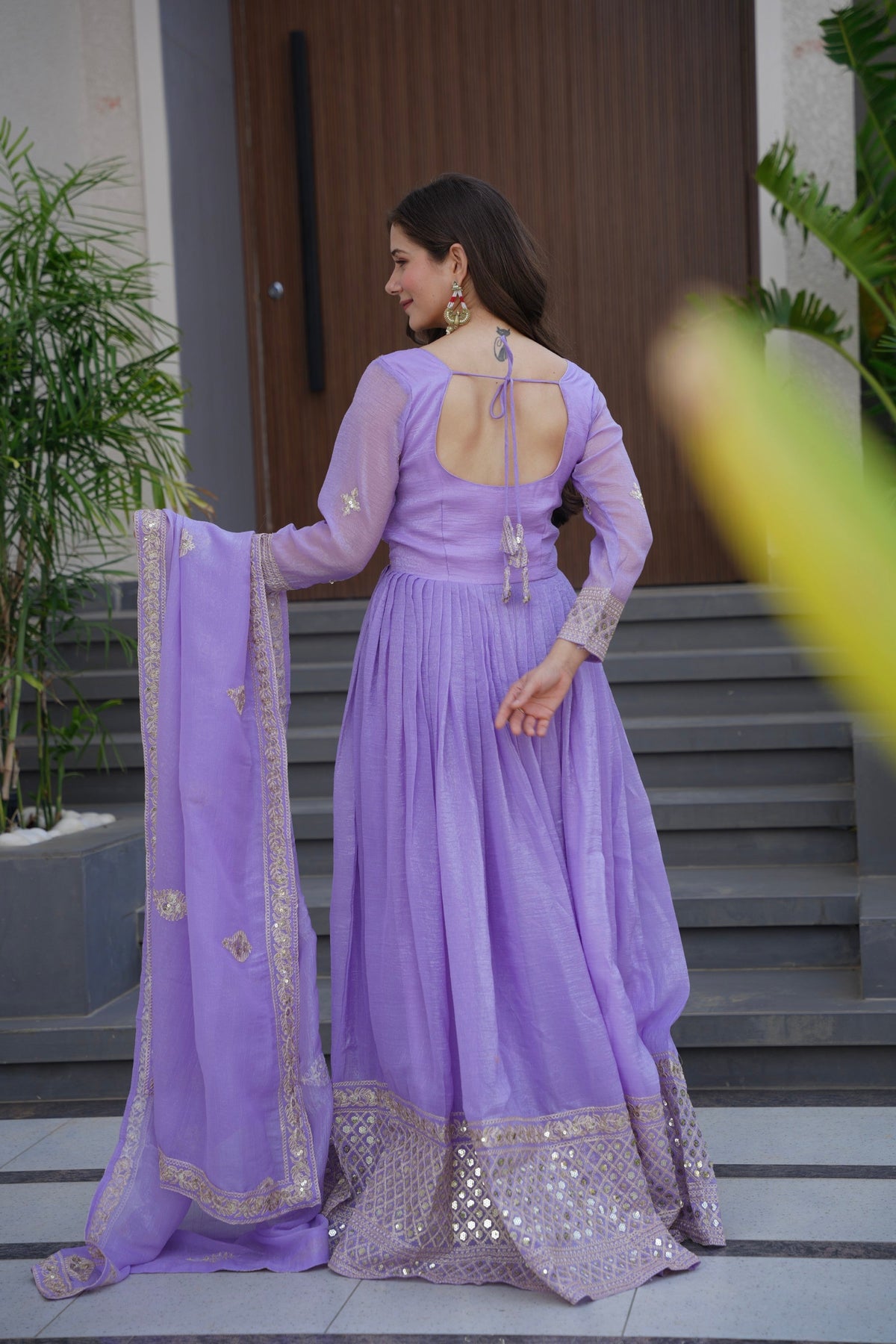 Lorenvalley Fashion Lavender Crunchy Silk with Embroidery Codding & Sequins Work Anarkali Gown with Dupatta
