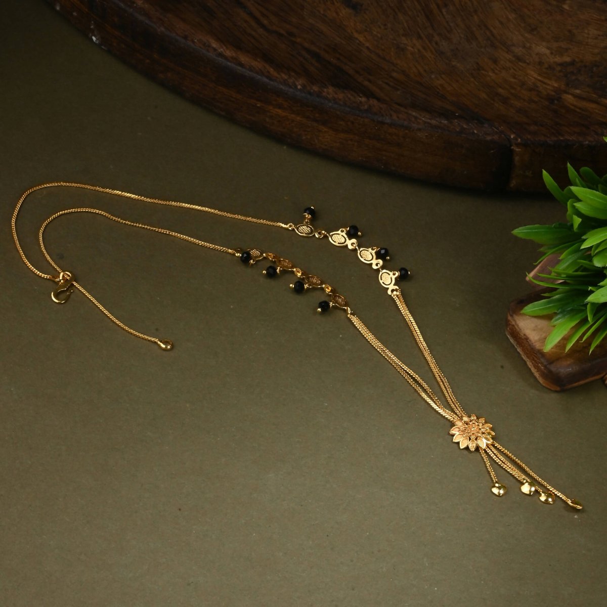 AanyaCentric Gold-Polished Mangalsutra & Ring Set
