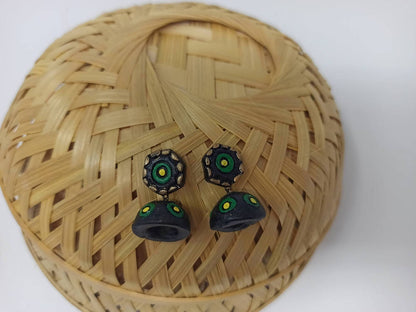 Terracotta Small Jhumkas With Studs-Black