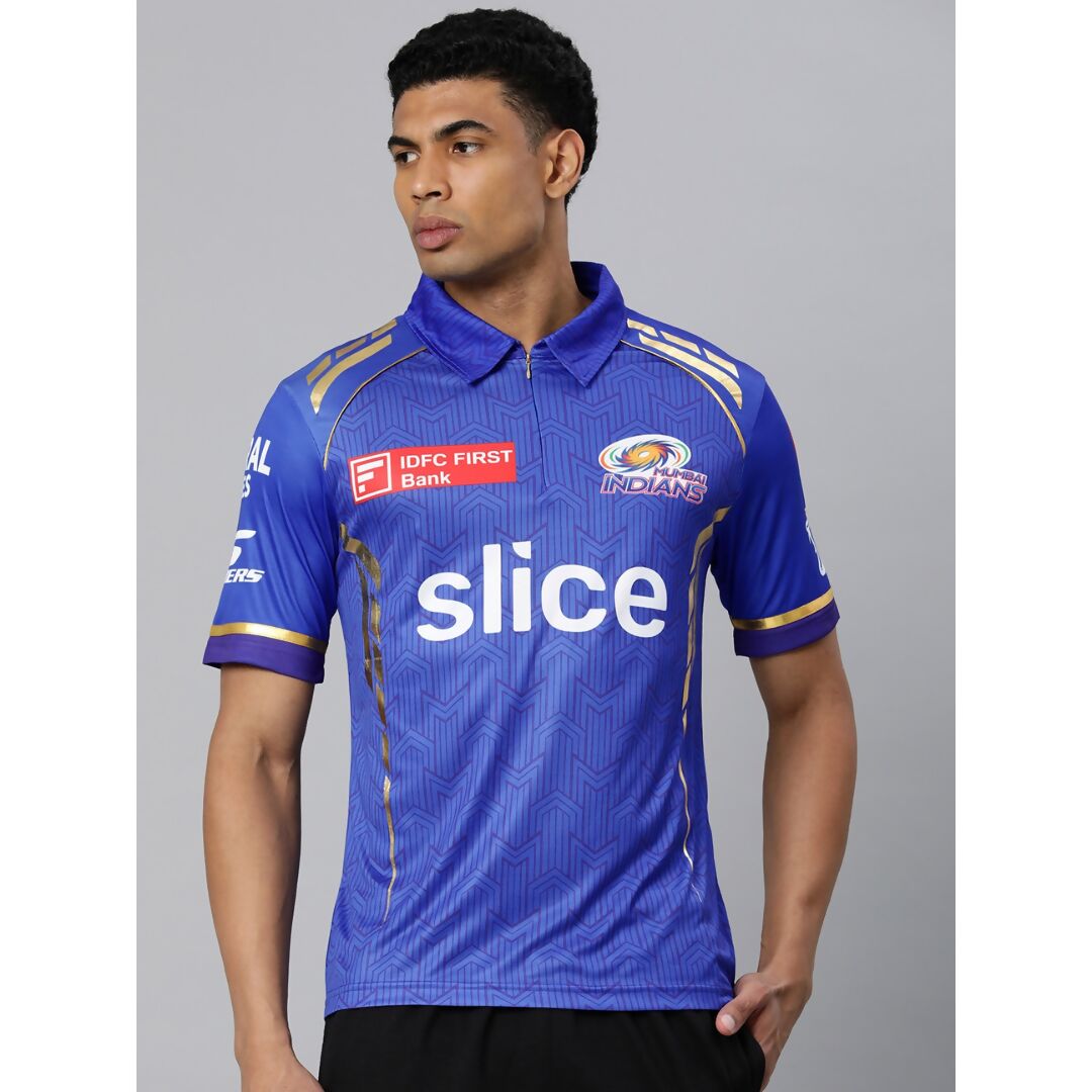 playR Men Printed Polo Collar Dri-FIT MI Official Match Jersey T-shirt IPL, T20