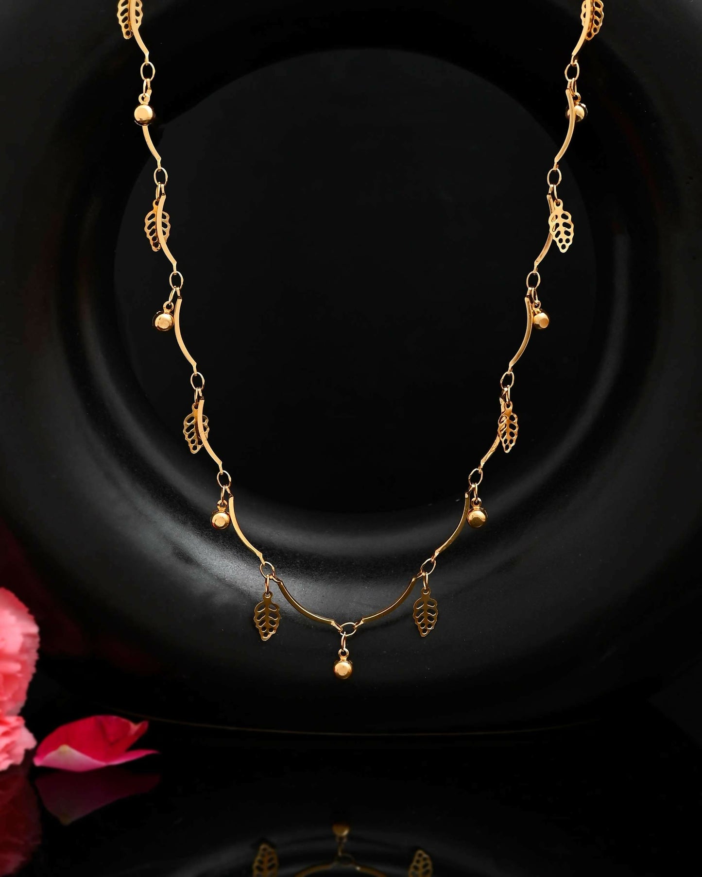 VOJ Gold-Polished Designer Chain For Women With AD Stone And Leaf