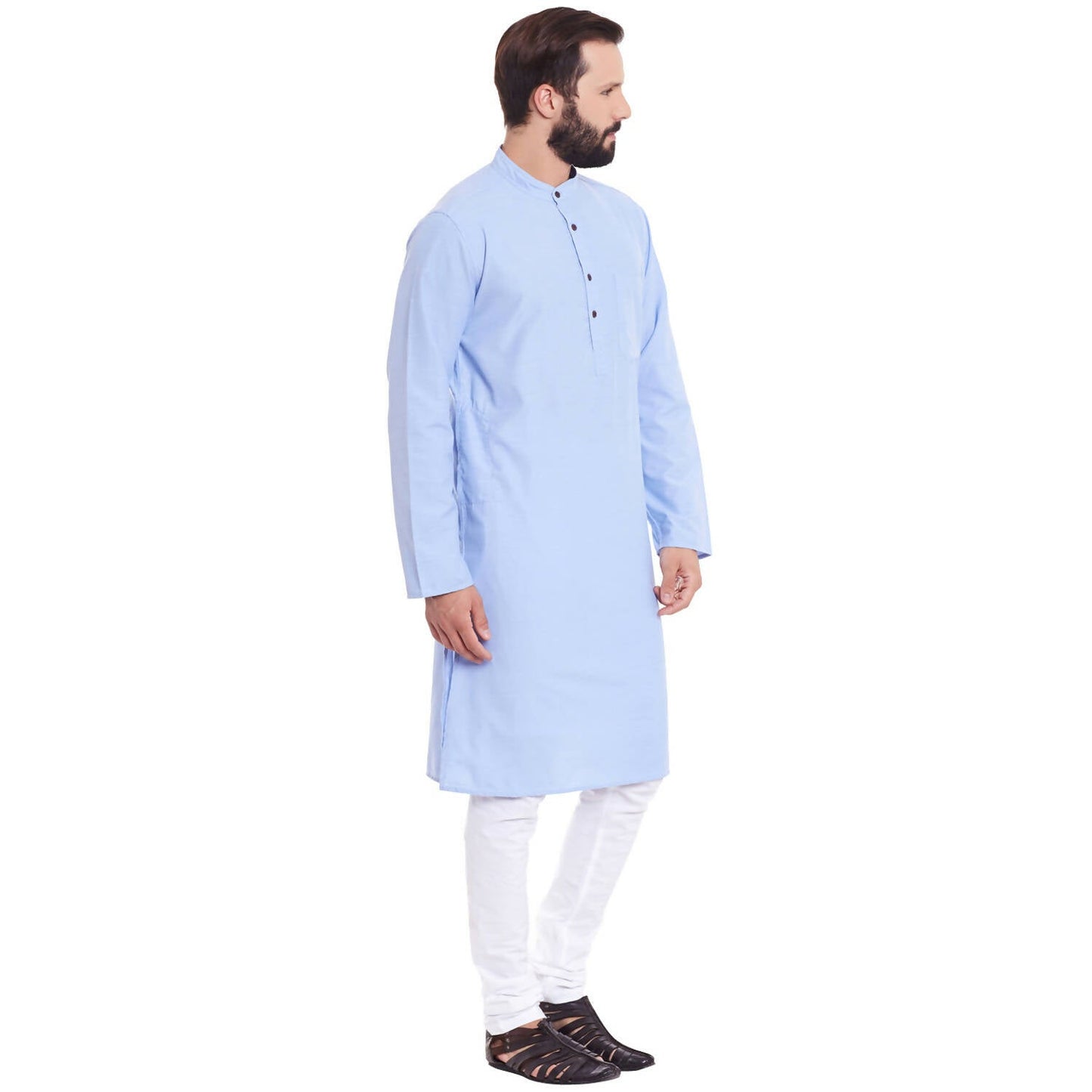 Even Apparels Blue Color Pure Cotton Men's Kurta With Band Collar